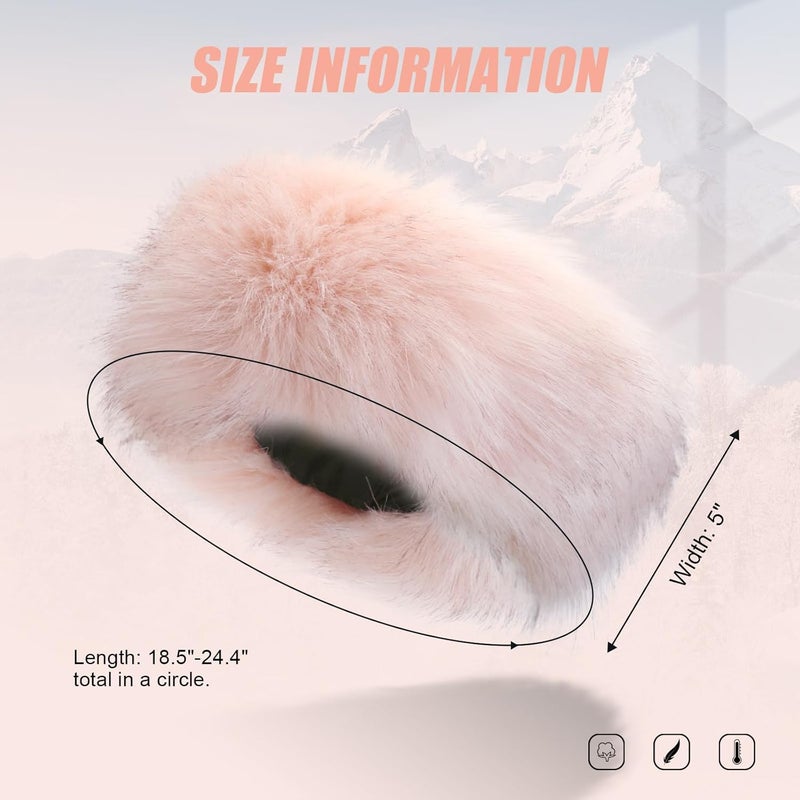 RANOME Faux Fur Headband for Women Elastic Fuzzy Thick Earmuffs Winter Headwrap Ear Muffs Furry Ear Warmers Cold Weather (Pink) - Image 4